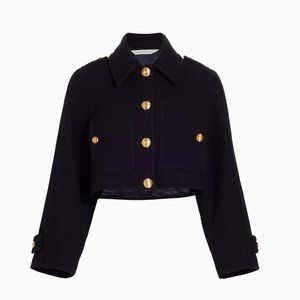 Palm Angels Cropped Wool Jacket Navy Blue